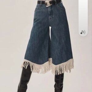Anthropologie Pilcro High Rise Crop Wide Leg Fringe Culotte Jeans